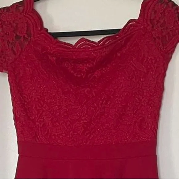 City Studio Lace red mini dress Juniors Size 7, cap sleeves, Skater Style Party - Picture 2 of 4